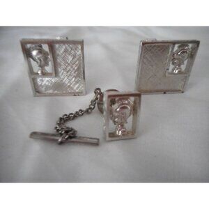 Vintage Sarah Coventry Silver Tone Roman Centurian Tie tack Cufflinks Cuff Links